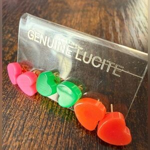 Genuine Lucite Heart Earrings Set
